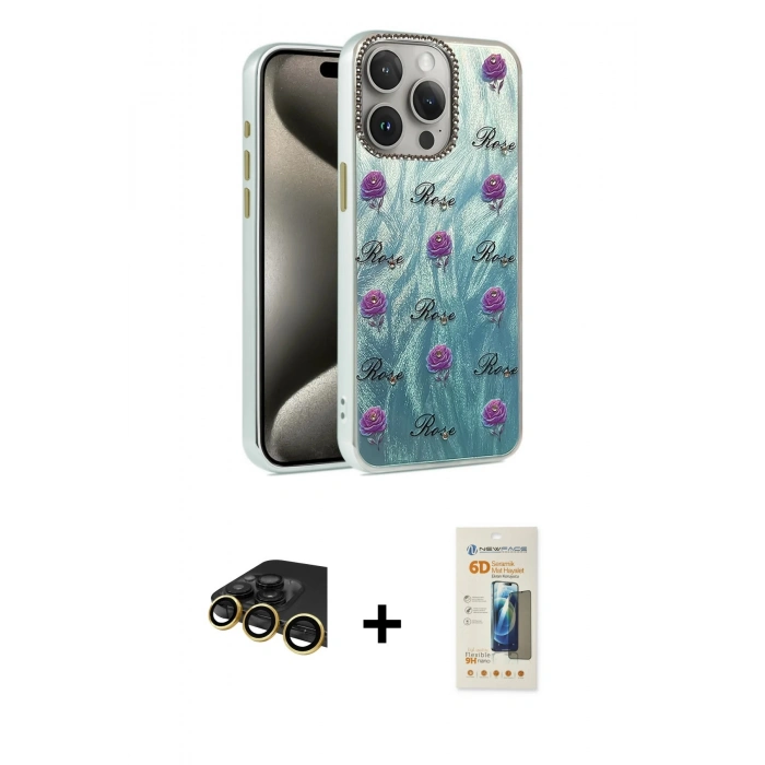 MARSİLYAN™- iPhone 14 Pro Kılıf Zirve Modern Prime - Siyah 6D Mat Seramik Hayalet Nano Ekran Koruyucu + Raze Metal Kamera Lens - GD