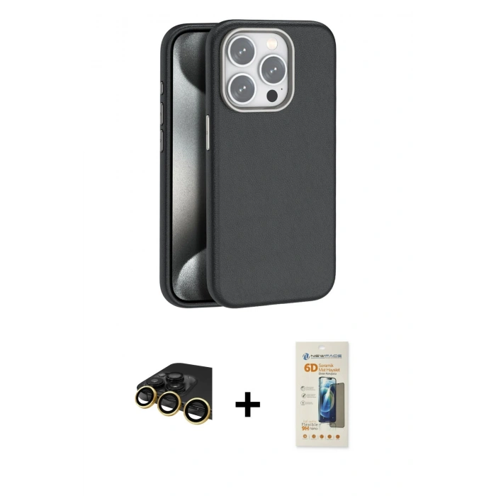 MARSİLYAN™- iPhone 14 Pro Kılıf Zirve Modern Prime - Siyah 6D Mat Seramik Hayalet Nano Ekran Koruyucu + Raze Metal Kamera Lens - GD