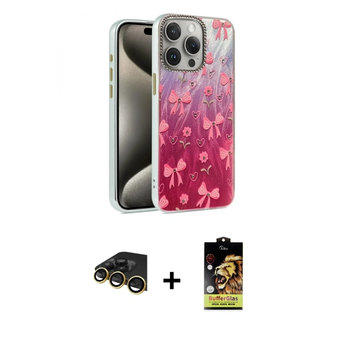 MARSİLYAN™- iPhone 14 Pro Kılıf Zirve Modern Prime - Siyah Buffer Cam Ekran Koruyucu + Raze Metal Kamera Lens - GD