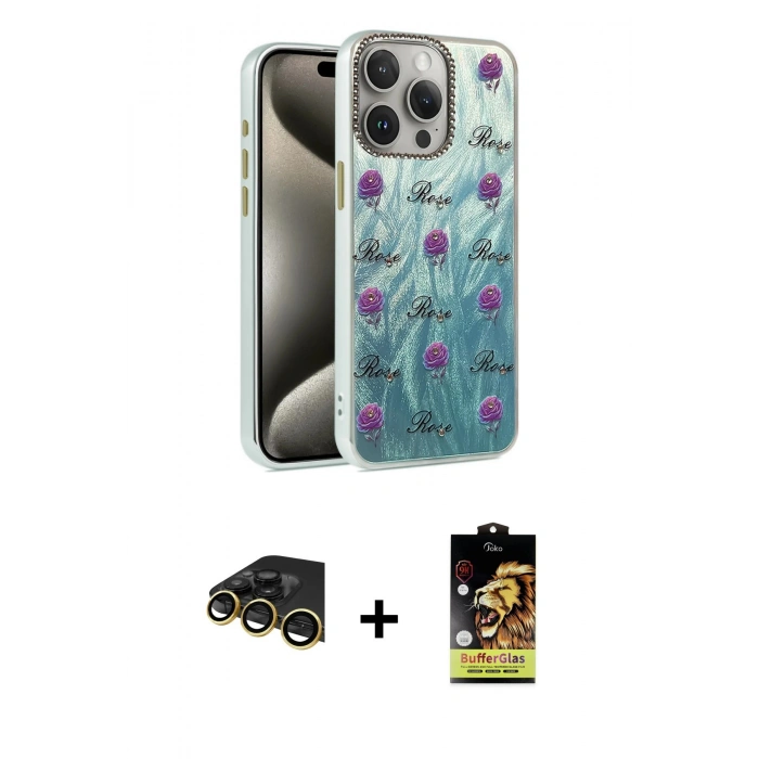 MARSİLYAN™- iPhone 14 Pro Kılıf Zirve Modern Prime - Siyah Buffer Cam Ekran Koruyucu + Raze Metal Kamera Lens - GD