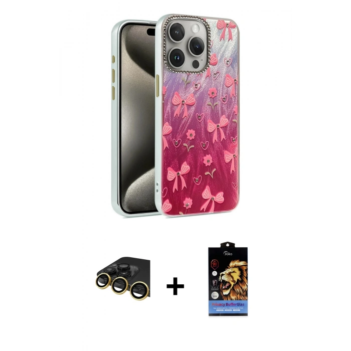 MARSİLYAN™- iPhone 14 Pro Kılıf Zirve Modern Prime - Siyah Buffer Hayalet Cam Ekran Koruyucu + Raze Metal Kamera Lens - GD