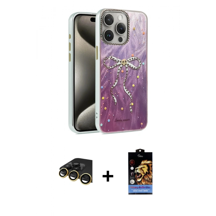 MARSİLYAN™- iPhone 14 Pro Kılıf Zirve Modern Prime - Siyah Buffer Hayalet Cam Ekran Koruyucu + Raze Metal Kamera Lens - GD
