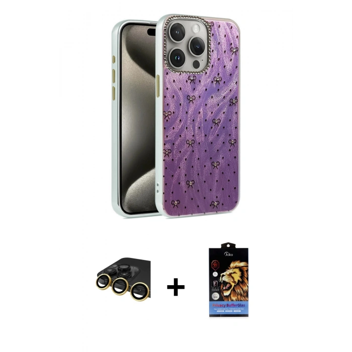MARSİLYAN™- iPhone 14 Pro Kılıf Zirve Modern Prime - Siyah Buffer Hayalet Cam Ekran Koruyucu + Raze Metal Kamera Lens - GD