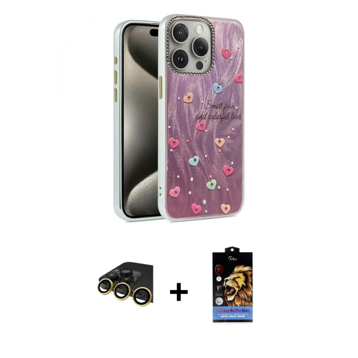 MARSİLYAN™- iPhone 14 Pro Kılıf Zirve Modern Prime - Siyah Buffer Hayalet Cam Ekran Koruyucu + Raze Metal Kamera Lens - GD