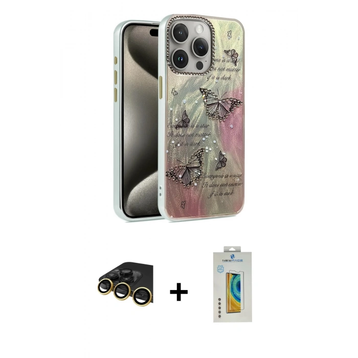 MARSİLYAN™- iPhone 14 Pro Kılıf Zirve Modern Prime - Siyah Polymer Nano Ekran Koruyucu + Raze Metal Kamera Lens - GD