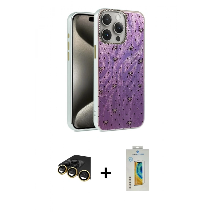 MARSİLYAN™- iPhone 14 Pro Kılıf Zirve Modern Prime - Siyah Polymer Nano Ekran Koruyucu + Raze Metal Kamera Lens - GD