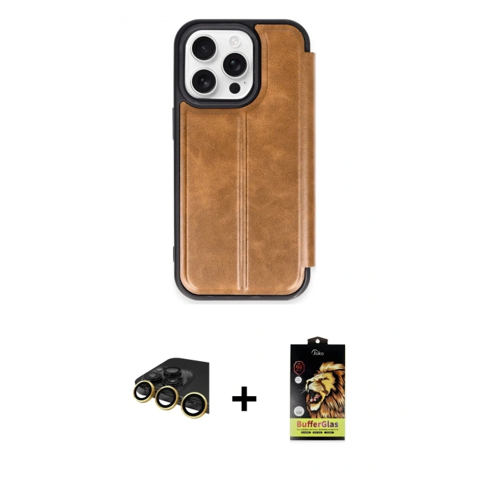 MARSİLYAN™- iPhone 14 Pro Kılıf Zirve Yansıma Serisi - Siyah Buffer Cam Ekran Koruyucu + Raze Metal Kamera Lens - GD