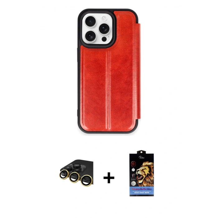 MARSİLYAN™- iPhone 14 Pro Kılıf Zirve Yansıma Serisi - Siyah Buffer Hayalet Cam Ekran Koruyucu + Raze Metal Kamera Lens - GD