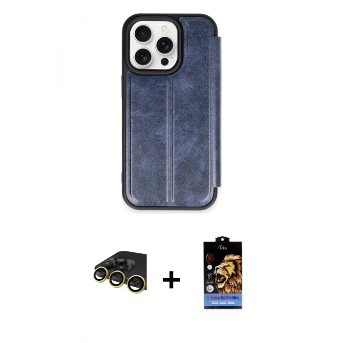 MARSİLYAN™- iPhone 14 Pro Kılıf Zirve Yansıma Serisi - Siyah Buffer Hayalet Cam Ekran Koruyucu + Raze Metal Kamera Lens - GD