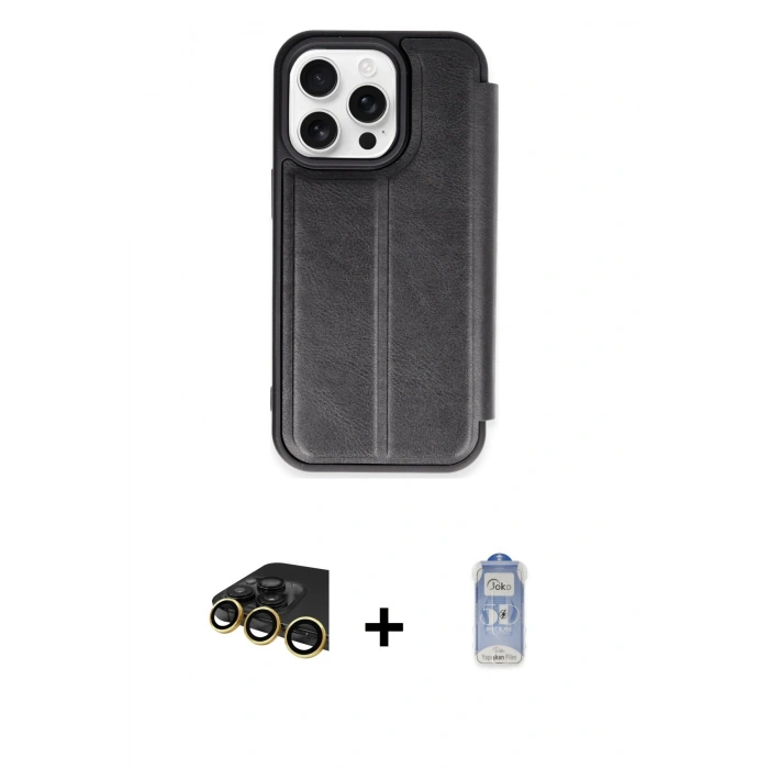MARSİLYAN™- iPhone 14 Pro Kılıf Zirve Yansıma Serisi - Siyah Joko Magic 5D Cam + Raze Metal Kamera Lens - GD