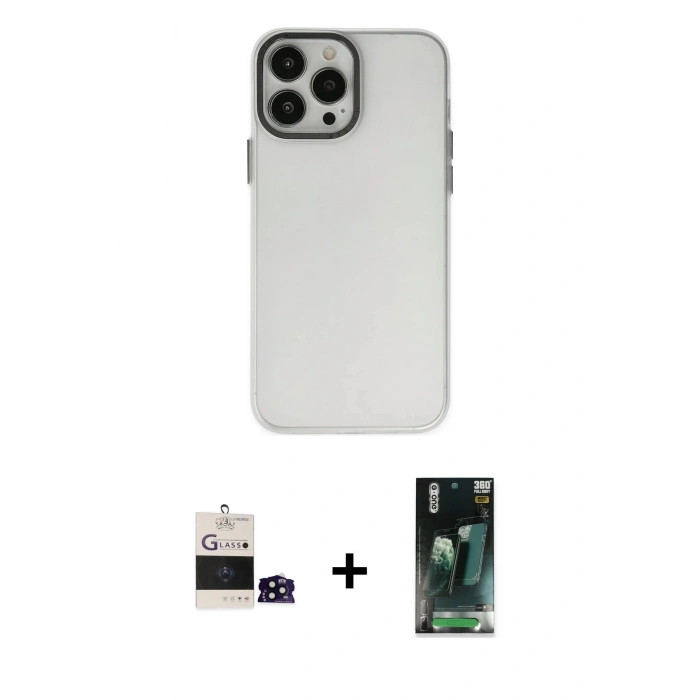 MARSİLYAN™- iPhone 14 Pro Max Kılıf Ahenk Çizgi Prime - Şeffaf 360 Full Body Arka Koruyucu + Bilvis Titan Kamera Lens - SH