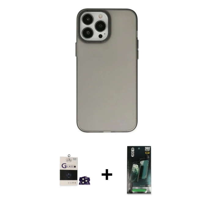 MARSİLYAN™- iPhone 14 Pro Max Kılıf Ahenk Çizgi Prime - Şeffaf 360 Full Body Arka Koruyucu + Bilvis Titan Kamera Lens - DNMR
