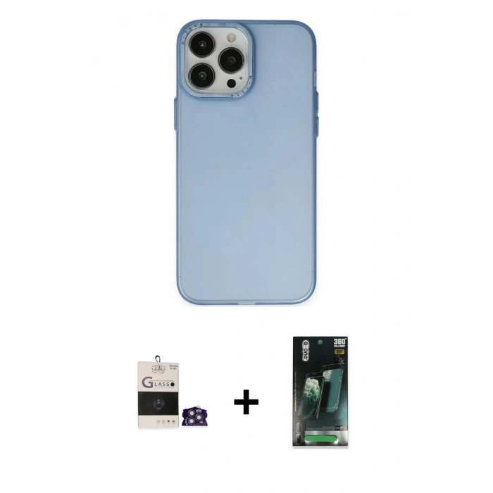MARSİLYAN™- iPhone 14 Pro Max Kılıf Ahenk Çizgi Prime - Şeffaf 360 Full Body Arka Koruyucu + Gümüş Bilvis Titan Kamera Lens