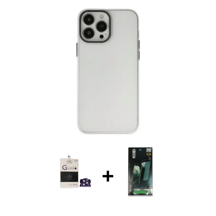 MARSİLYAN™- iPhone 14 Pro Max Kılıf Ahenk Çizgi Prime - Şeffaf 360 Full Body Arka Koruyucu + Gümüş Bilvis Titan Kamera Lens