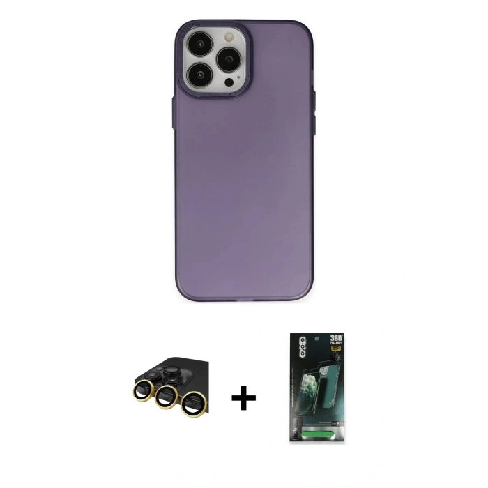 MARSİLYAN™- iPhone 14 Pro Max Kılıf Ahenk Çizgi Prime - Şeffaf 360 Full Body Arka Koruyucu + Raze Metal Kamera Lens - GD