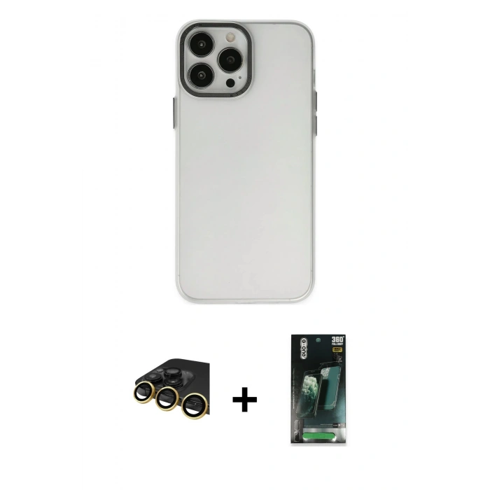 MARSİLYAN™- iPhone 14 Pro Max Kılıf Ahenk Çizgi Prime - Şeffaf 360 Full Body Arka Koruyucu + Raze Metal Kamera Lens - GD