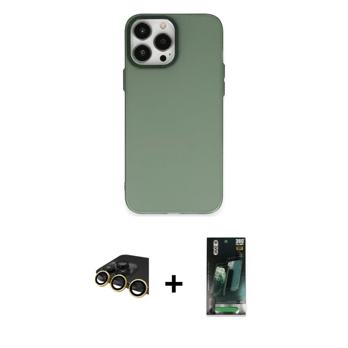 MARSİLYAN™- iPhone 14 Pro Max Kılıf Ahenk Çizgi Prime - Şeffaf 360 Full Body Arka Koruyucu + Raze Metal Kamera Lens - GD
