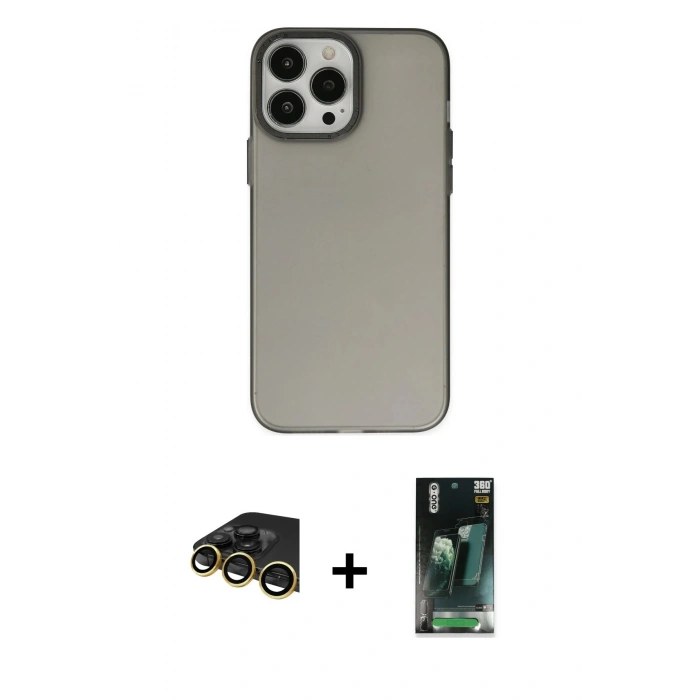 MARSİLYAN™- iPhone 14 Pro Max Kılıf Ahenk Çizgi Prime - Şeffaf 360 Full Body Arka Koruyucu + Raze Metal Kamera Lens - GD