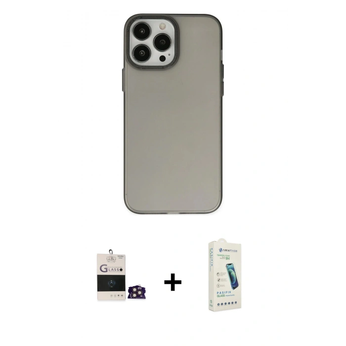 MARSİLYAN™- iPhone 14 Pro Max Kılıf Ahenk Çizgi Prime - Şeffaf Pasifik Cam Ekran Koruyucu + Bilvis Titan Kamera Lens - GD