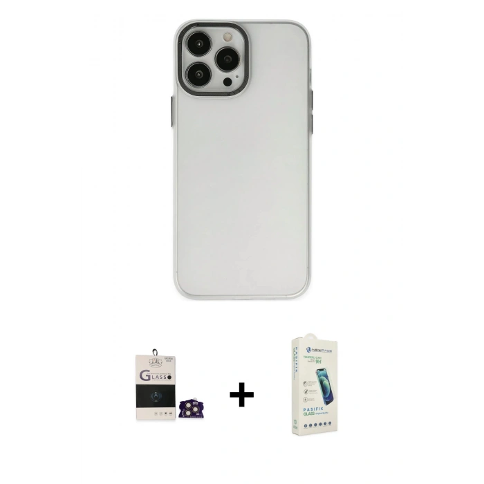 MARSİLYAN™- iPhone 14 Pro Max Kılıf Ahenk Çizgi Prime - Şeffaf Pasifik Cam Ekran Koruyucu + Bilvis Titan Kamera Lens - GD
