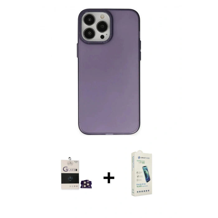 MARSİLYAN™- iPhone 14 Pro Max Kılıf Ahenk Çizgi Prime - Şeffaf Pasifik Cam Ekran Koruyucu + Bilvis Titan Kamera Lens - GD