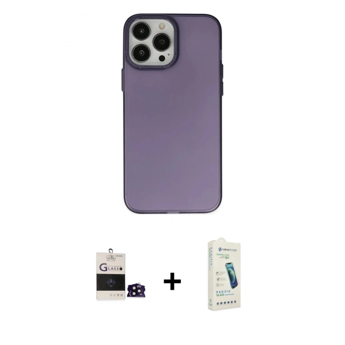 MARSİLYAN™- iPhone 14 Pro Max Kılıf Ahenk Çizgi Prime - Şeffaf Pasifik Cam Ekran Koruyucu + Bilvis Titan Kamera Lens - SH