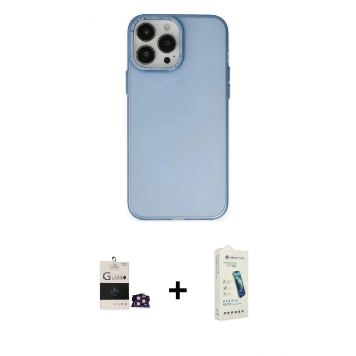 MARSİLYAN™- iPhone 14 Pro Max Kılıf Ahenk Çizgi Prime - Şeffaf Pasifik Cam Ekran Koruyucu + Bilvis Titan Kamera Lens - GD