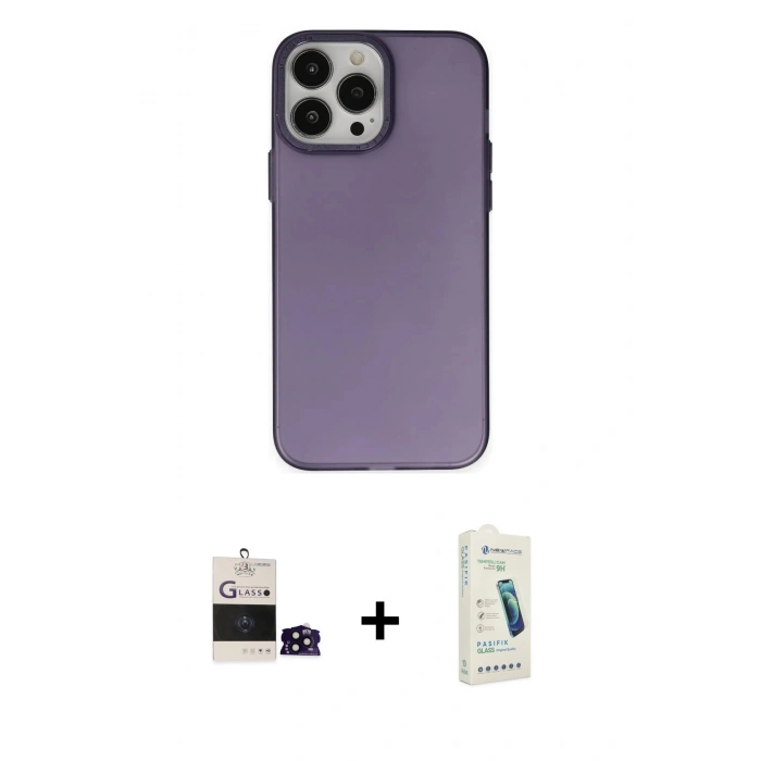 MARSİLYAN™- iPhone 14 Pro Max Kılıf Ahenk Çizgi Prime - Şeffaf Pasifik Cam Ekran Koruyucu + Bilvis Titan Kamera Lens - SH