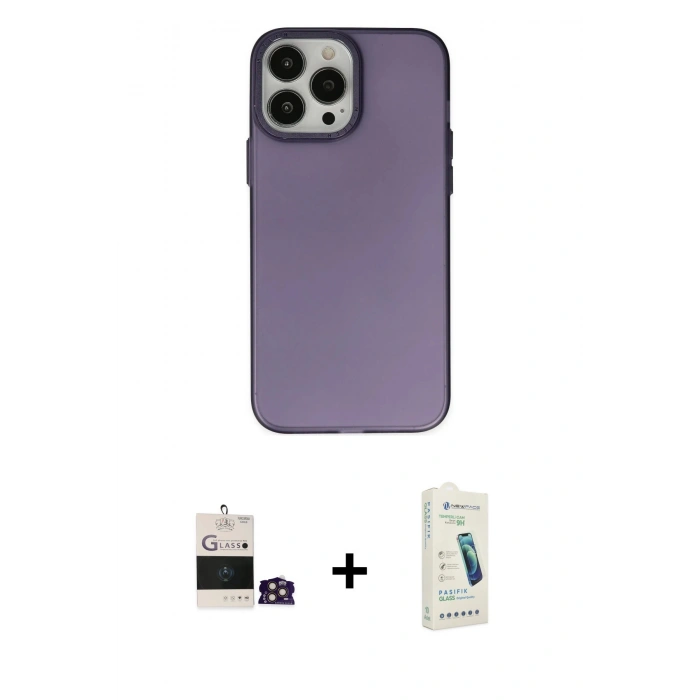 MARSİLYAN™- iPhone 14 Pro Max Kılıf Ahenk Çizgi Prime - Şeffaf Pasifik Cam Ekran Koruyucu + Bilvis Titan Kamera Lens - GD