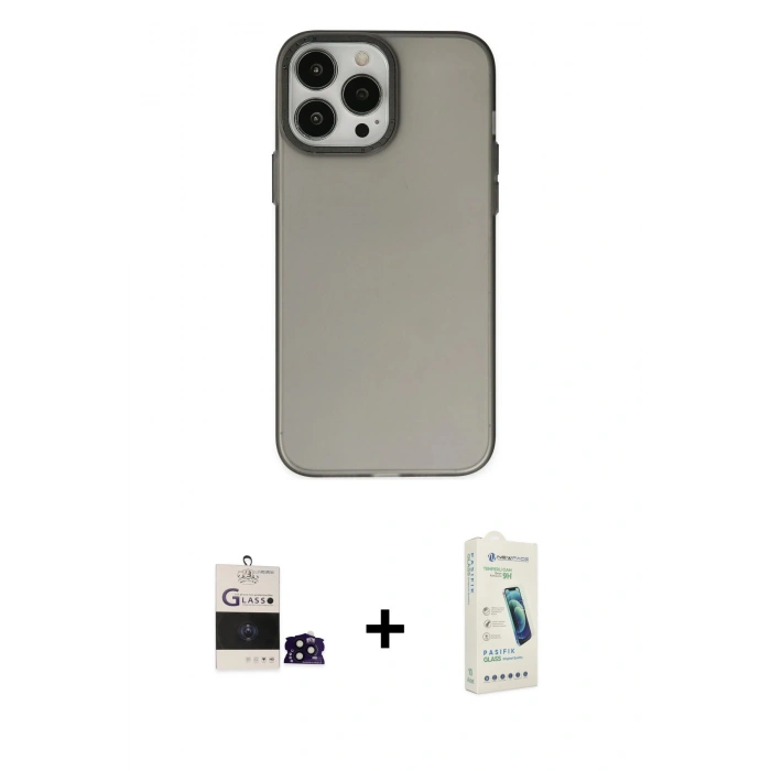 MARSİLYAN™- iPhone 14 Pro Max Kılıf Ahenk Çizgi Prime - Şeffaf Pasifik Cam Ekran Koruyucu + Bilvis Titan Kamera Lens - SH