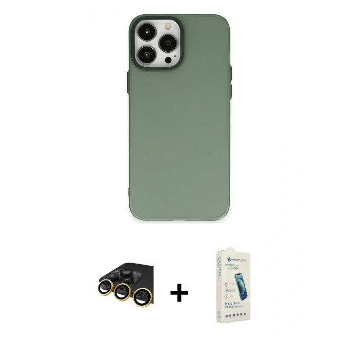 MARSİLYAN™- iPhone 14 Pro Max Kılıf Ahenk Çizgi Prime - Şeffaf Pasifik Cam Ekran Koruyucu + Raze Metal Kamera Lens - GD