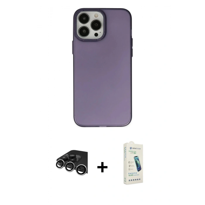 MARSİLYAN™- iPhone 14 Pro Max Kılıf Ahenk Çizgi Prime - Şeffaf Pasifik Cam Ekran Koruyucu + Gümüş Raze Metal Kamera Lens
