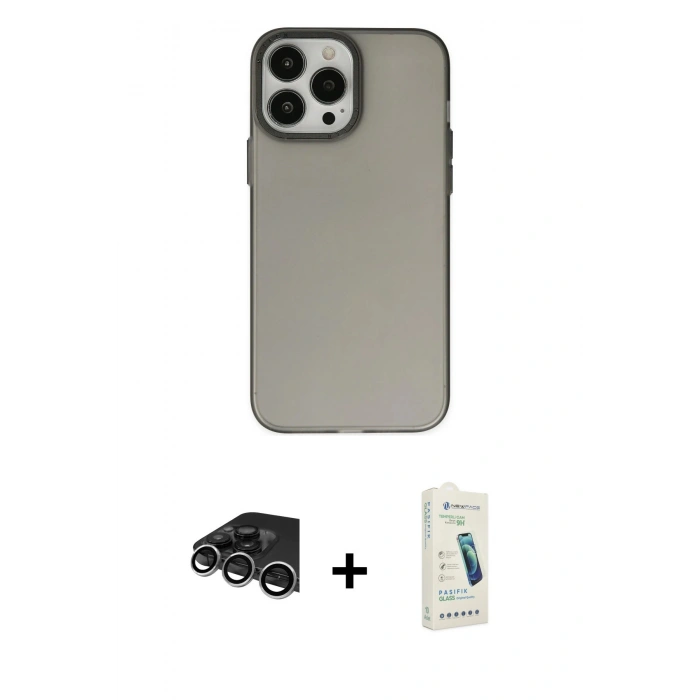 MARSİLYAN™- iPhone 14 Pro Max Kılıf Ahenk Çizgi Prime - Şeffaf Pasifik Cam Ekran Koruyucu + Gümüş Raze Metal Kamera Lens