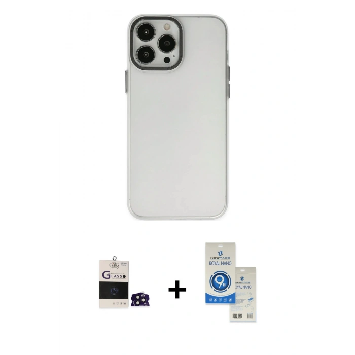 MARSİLYAN™- iPhone 14 Pro Max Kılıf Ahenk Çizgi Prime - Şeffaf Royal Nano Ekran Koruyucu + Bilvis Titan Kamera Lens - DNMR