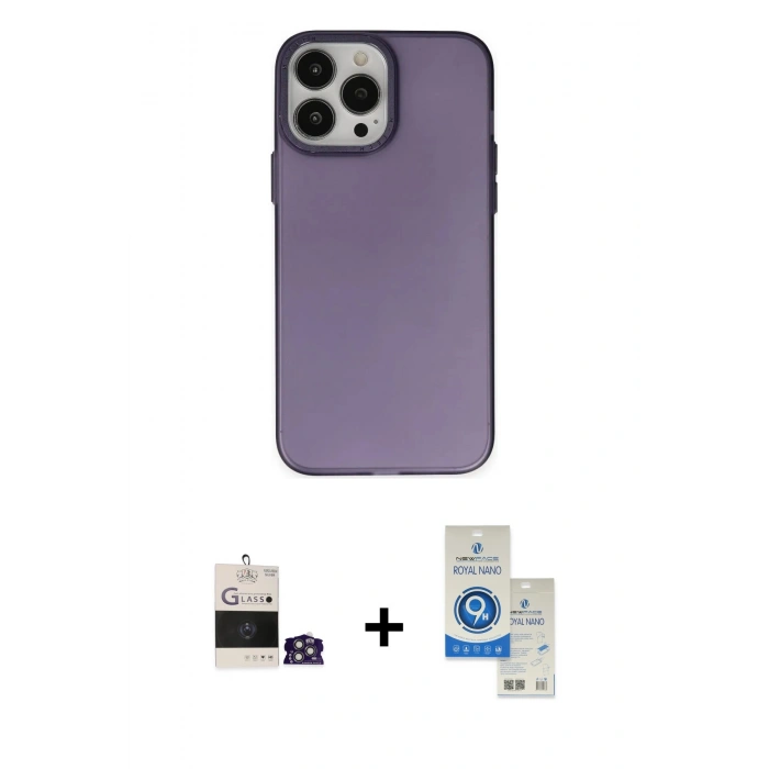 MARSİLYAN™- iPhone 14 Pro Max Kılıf Ahenk Çizgi Prime - Şeffaf Royal Nano Ekran Koruyucu + Bilvis Titan Kamera Lens - GS