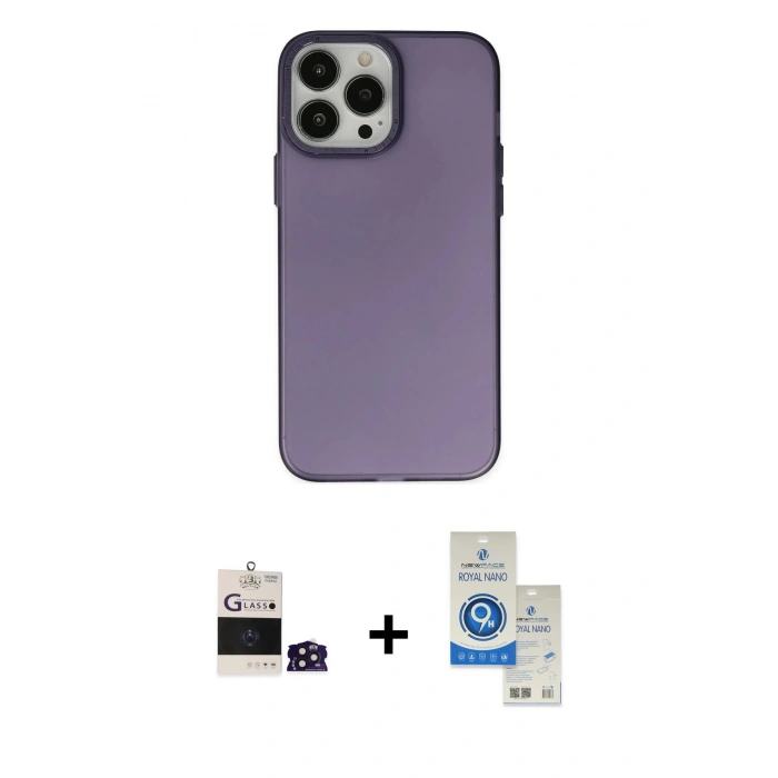 MARSİLYAN™- iPhone 14 Pro Max Kılıf Ahenk Çizgi Prime - Şeffaf Royal Nano Ekran Koruyucu + Bilvis Titan Kamera Lens - DNMR