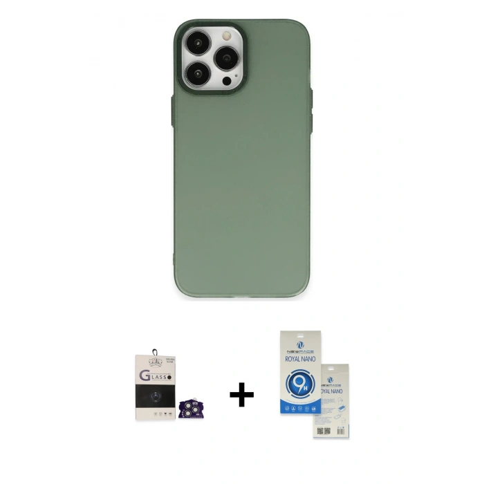 MARSİLYAN™- iPhone 14 Pro Max Kılıf Ahenk Çizgi Prime - Şeffaf Royal Nano Ekran Koruyucu + Bilvis Titan Kamera Lens - GS