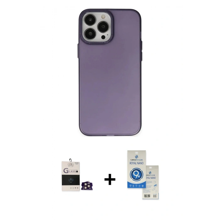 MARSİLYAN™- iPhone 14 Pro Max Kılıf Ahenk Çizgi Prime - Şeffaf Royal Nano Ekran Koruyucu + Bilvis Titan Kamera Lens - GD