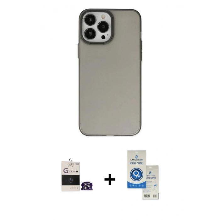 MARSİLYAN™- iPhone 14 Pro Max Kılıf Ahenk Çizgi Prime - Şeffaf Royal Nano Ekran Koruyucu + Bilvis Titan Kamera Lens - GS