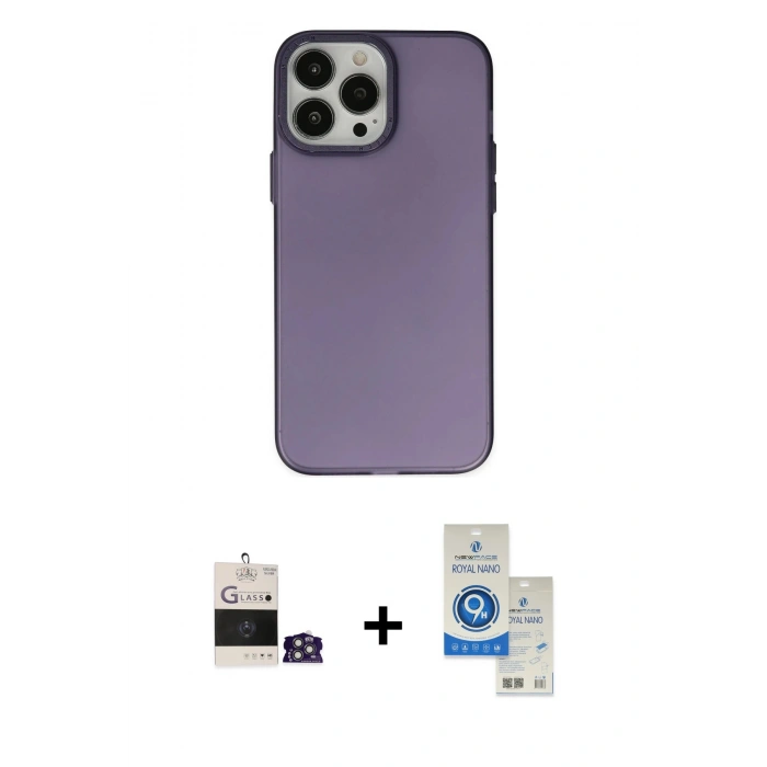 MARSİLYAN™- iPhone 14 Pro Max Kılıf Ahenk Çizgi Prime - Şeffaf Royal Nano Ekran Koruyucu + Bilvis Titan Kamera Lens - GS