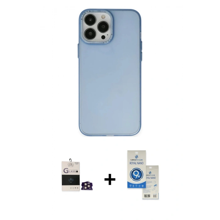 MARSİLYAN™- iPhone 14 Pro Max Kılıf Ahenk Çizgi Prime - Şeffaf Royal Nano Ekran Koruyucu + Bilvis Titan Kamera Lens - GD
