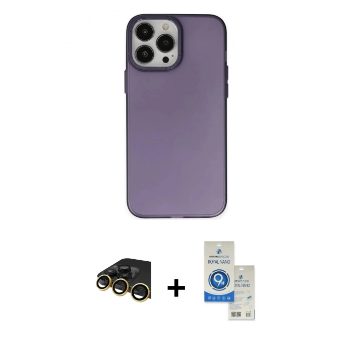MARSİLYAN™- iPhone 14 Pro Max Kılıf Ahenk Çizgi Prime - Şeffaf Royal Nano Ekran Koruyucu + Raze Metal Kamera Lens - GD