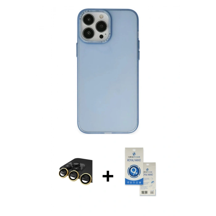MARSİLYAN™- iPhone 14 Pro Max Kılıf Ahenk Çizgi Prime - Şeffaf Royal Nano Ekran Koruyucu + Raze Metal Kamera Lens - GD