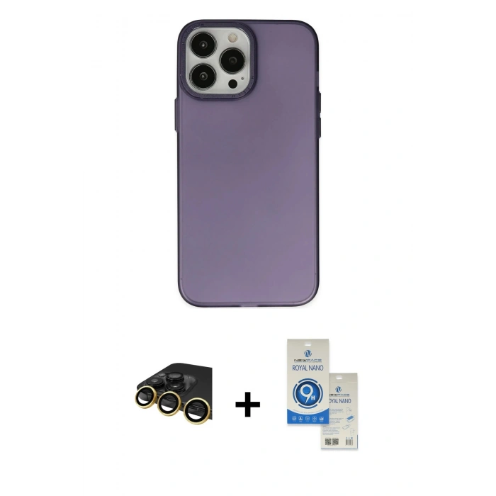 MARSİLYAN™- iPhone 14 Pro Max Kılıf Ahenk Çizgi Prime - Şeffaf Royal Nano Ekran Koruyucu + Raze Metal Kamera Lens - GD