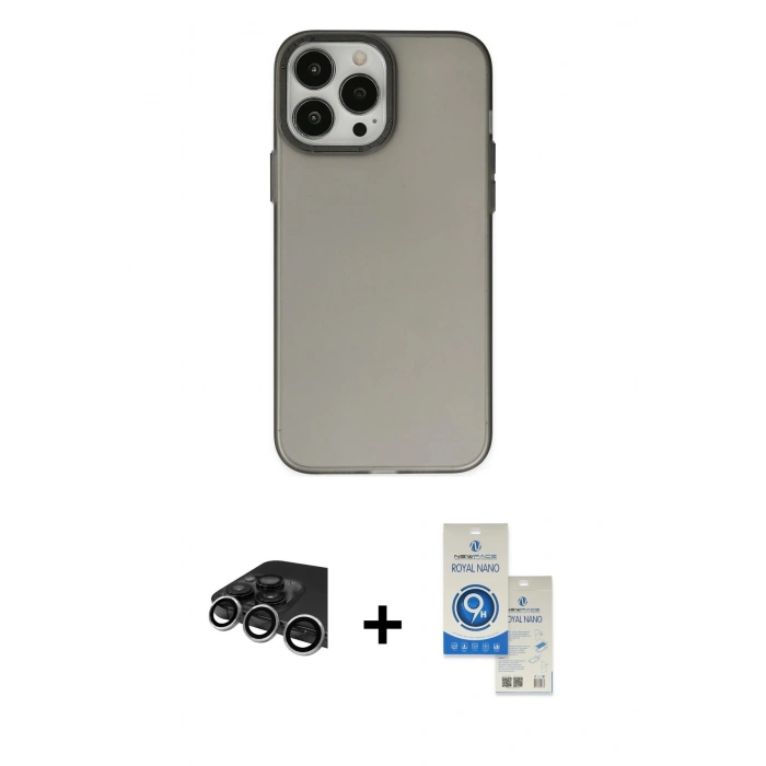 MARSİLYAN™- iPhone 14 Pro Max Kılıf Ahenk Çizgi Prime - Şeffaf Royal Nano Ekran Koruyucu + Gümüş Raze Metal Kamera Lens