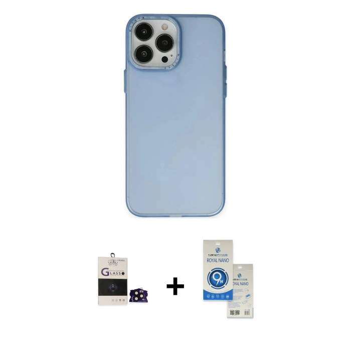 MARSİLYAN™- iPhone 14 Pro Max Kılıf Ahenk Çizgi Prime - Şeffaf Royal Nano Ekran Koruyucu + Bilvis Titan Kamera Lens - SH