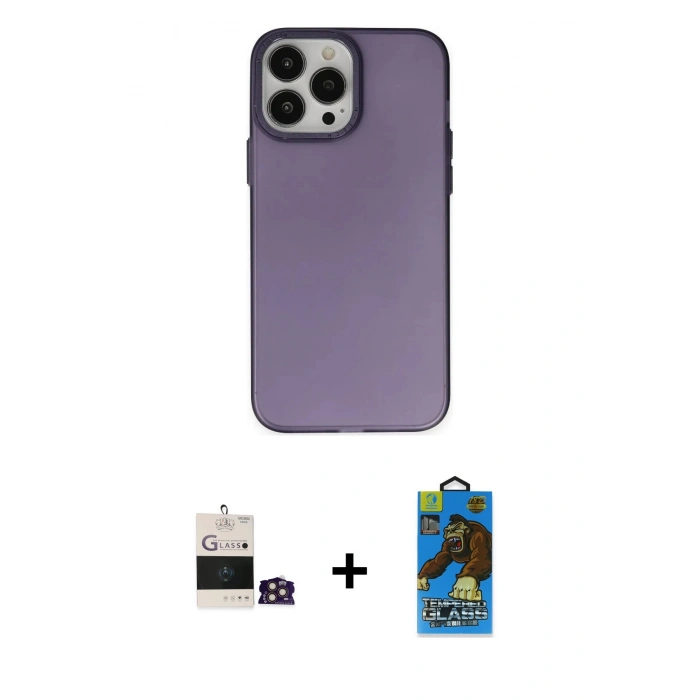 MARSİLYAN™- iPhone 14 Pro Max Kılıf Ahenk Çizgi Prime - Siyah 18D Cam Ekran Koruyucu + Bilvis Titan Kamera Lens - GD