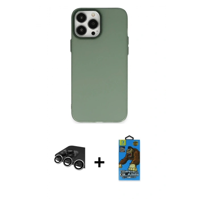 MARSİLYAN™- iPhone 14 Pro Max Kılıf Ahenk Çizgi Prime - Siyah 18D Cam Ekran Koruyucu + Raze Metal Kamera Lens - GS
