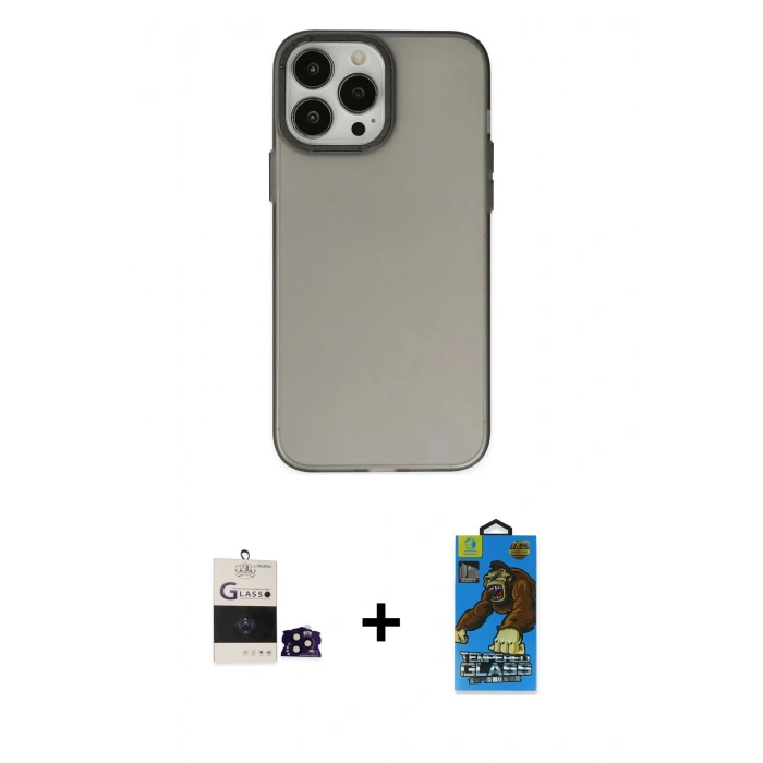 MARSİLYAN™- iPhone 14 Pro Max Kılıf Ahenk Çizgi Prime - Siyah 18D Cam Ekran Koruyucu + Bilvis Titan Kamera Lens - SH