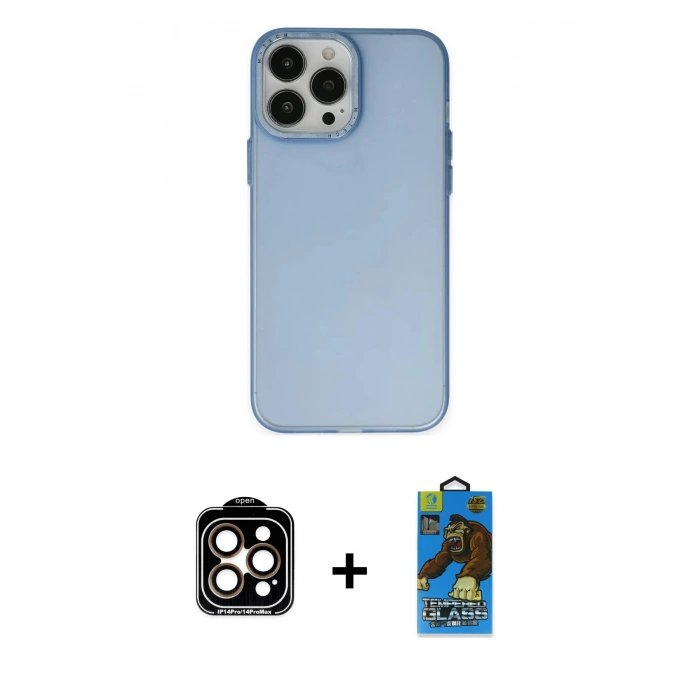 MARSİLYAN™- iPhone 14 Pro Max Kılıf Ahenk Çizgi Prime - Siyah 18D Cam Ekran Koruyucu + Turuncu PVD Metal Kamera Lens